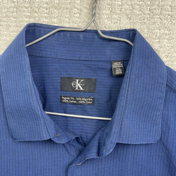 Calvin Klein Shirt Mens 17 1/2 Blue Plaid Regular Preppy Dress Shirt long sleeve - Picture 7 of 15
